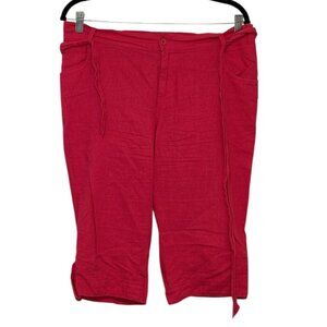 Contact Shorts Women's Size Large Pink Bermuda Linen Rayon Stretchy Waist Belt